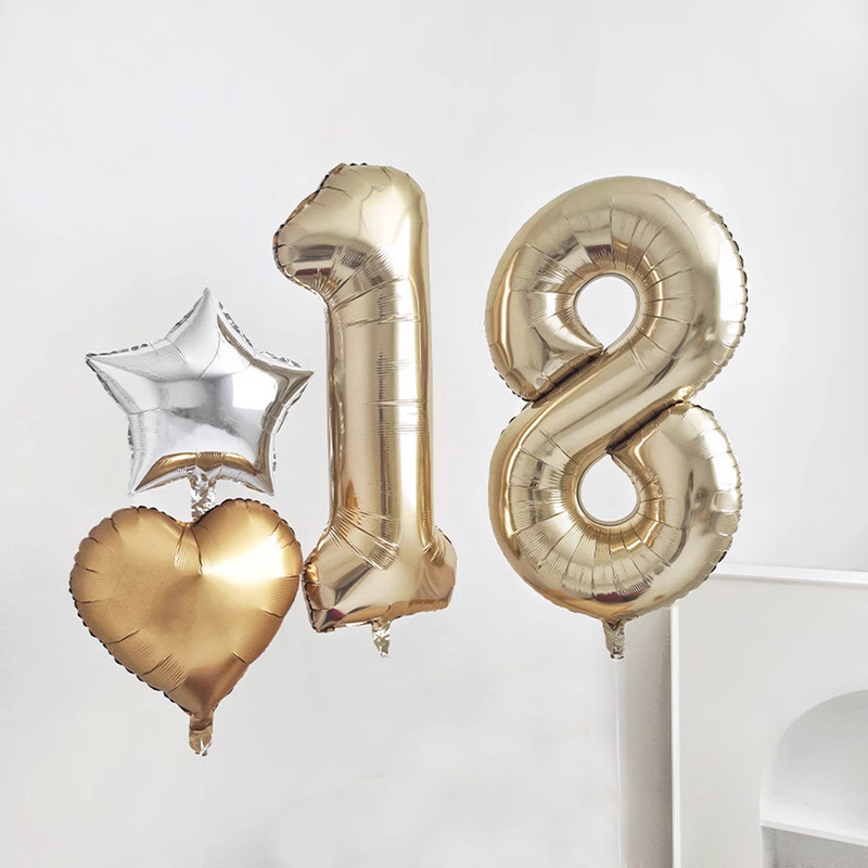 Ins style 40-inch white gold birthday number balloons children's party layout girl's first birthday photo background decoration