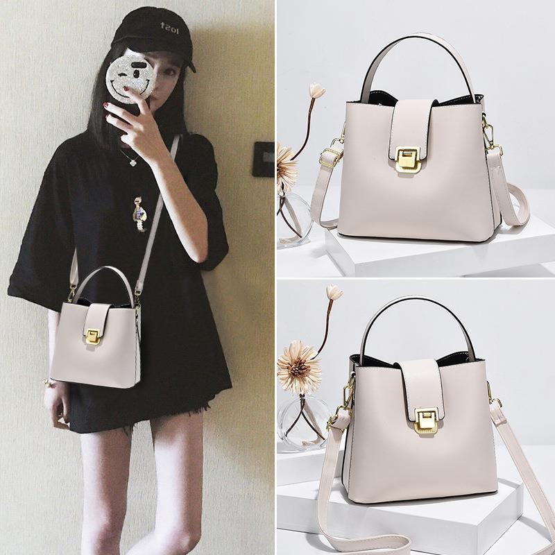 2024 Spring New Soft Leather Texture Small Bag Solid Color Simple Bucket Bag Date Crossbody Handbag