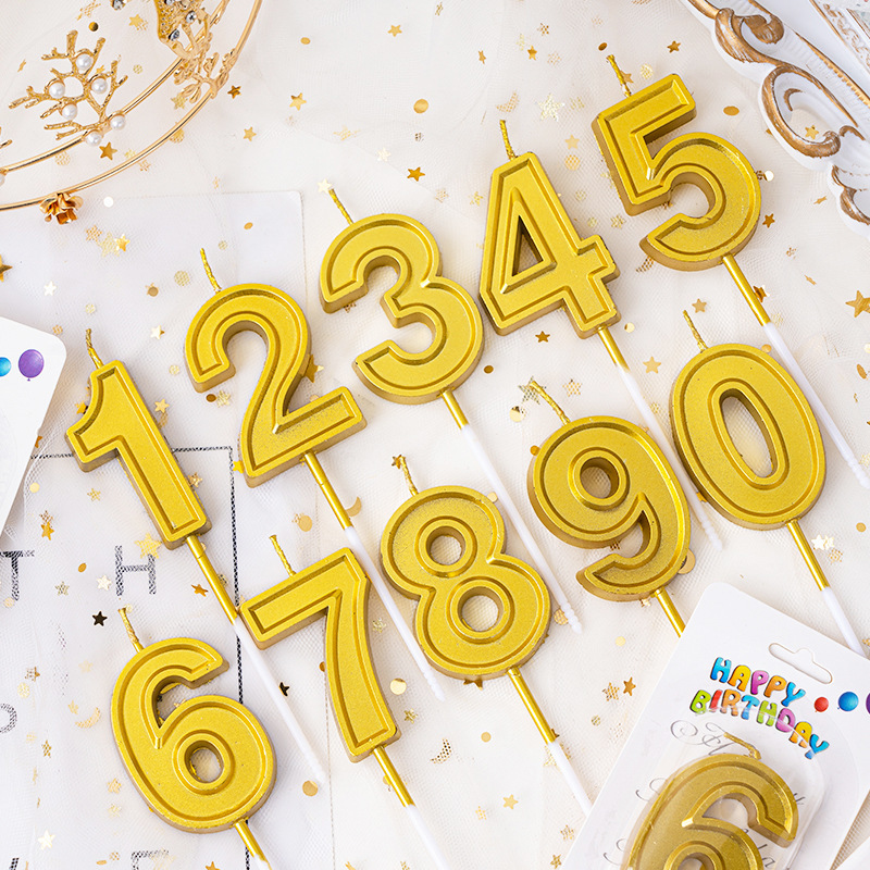 A variety of digital candle birthday cake gold rich gold color candy color gradient crown butterfly candle wholesale