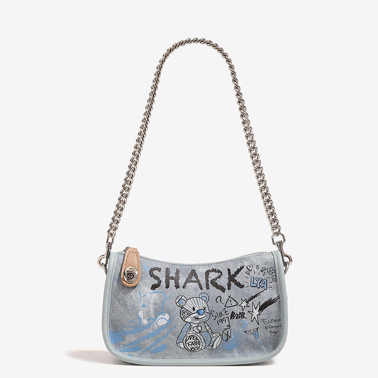 Hong Kong graffiti bear bag 2024 new fashion versatile denim bag cross-border foreign trade shoulder crossbody bag for women