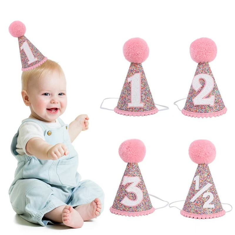 European and American cross-border children's birthday powder-shaped colorful peaked hats party decoration hats venue layout supplies