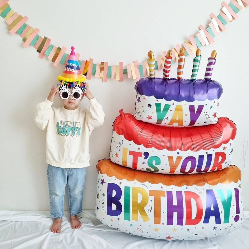 Three-layer cake balloon children's baby birthday party decoration ins scene dress up photo props