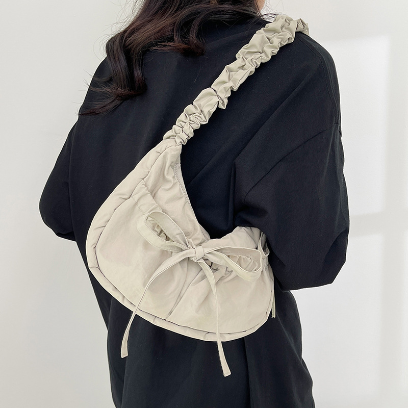 Niche design pleated armpit bag for women cross-border new bow shoulder bag ballet girl beautiful crossbody bag