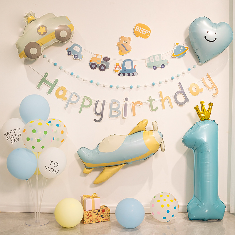 ins retro balloon boy baby child 1st birthday scene layout decorative background wall photo props