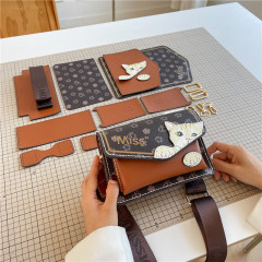 Cat bag diy hand-woven bag homemade material bag one-shoulder cross-body hand-sewn small square bag cartoon gift to friends