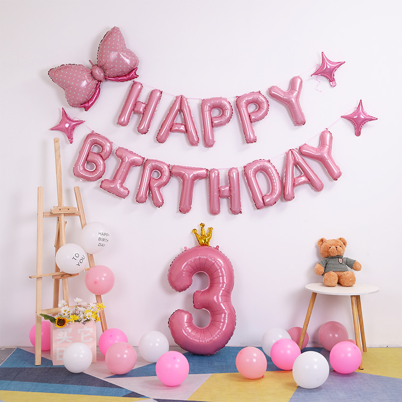 English letter balloon happybirthday flag living room party birthday decoration scene layout girl