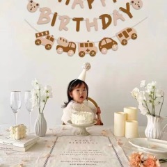 Retro color cartoon bear flag children's baby birthday party decoration cute props background celebration layout