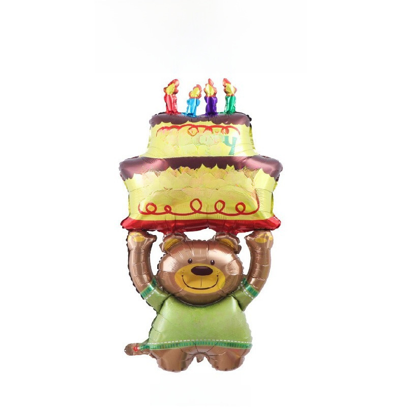 Ins Korean style birthday decoration, holding cake bear and little bear holding cake aluminum film balloon, holding cake and little bear balloon