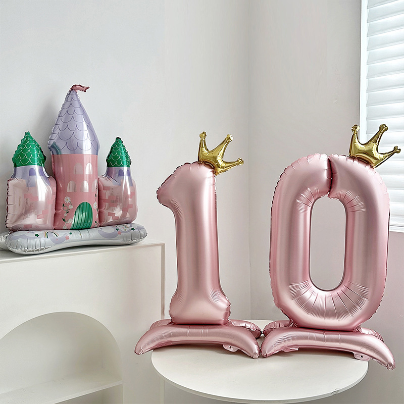 42-inch aluminum film number balloon with base standing crown balloon children boys and girls first birthday party decoration