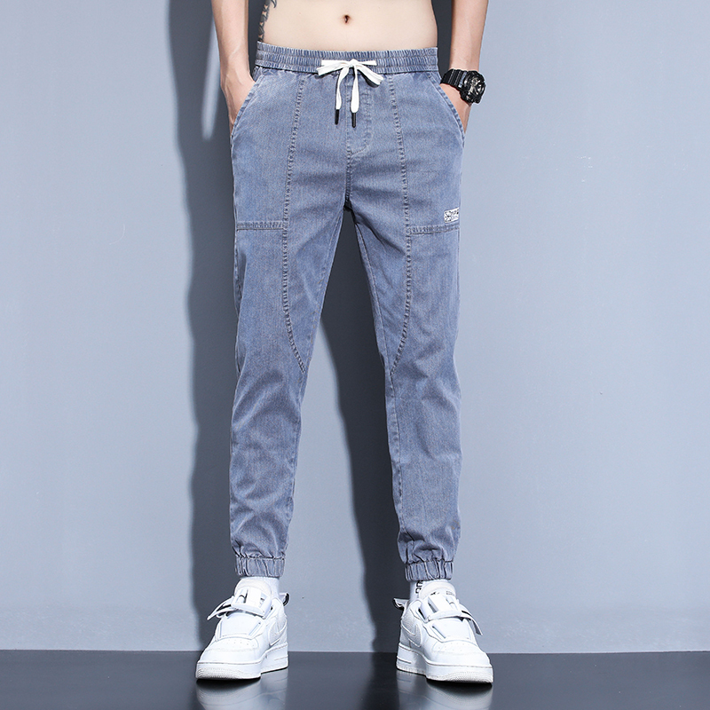Spring and summer casual jeans for men, loose harem tie, personalized workwear trend