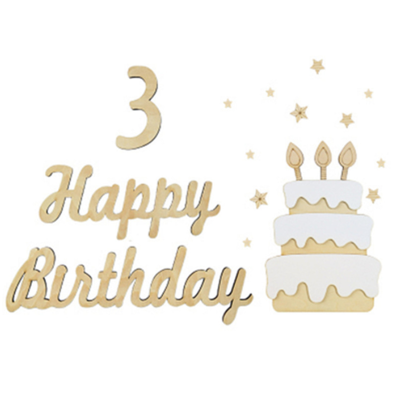 Spot Wooden Hundred Days Photo Props Cake Decoration Happy Birthday Decoration Party Birthday Arrangement Photo Supplies