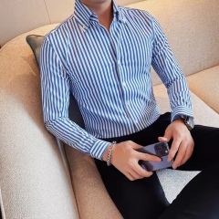 The old style continues to make striped shirts for men, autumn and winter long-sleeved big collar shirts, business casual shirts