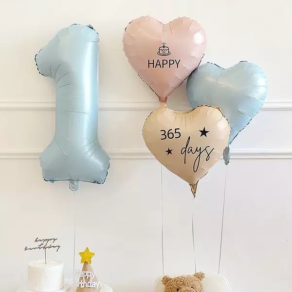 ins retro blue digital balloon decoration floating in the air baby boy and girl first birthday arrangement party photo arrangement