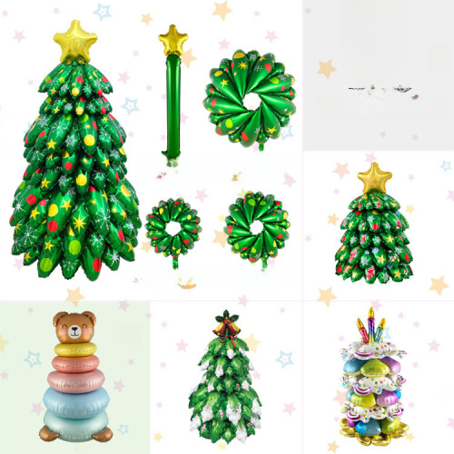 New DIY piles of Christmas trees and stacks of bear cakes for Christmas birthday party decorations set aluminum film balloon card installation