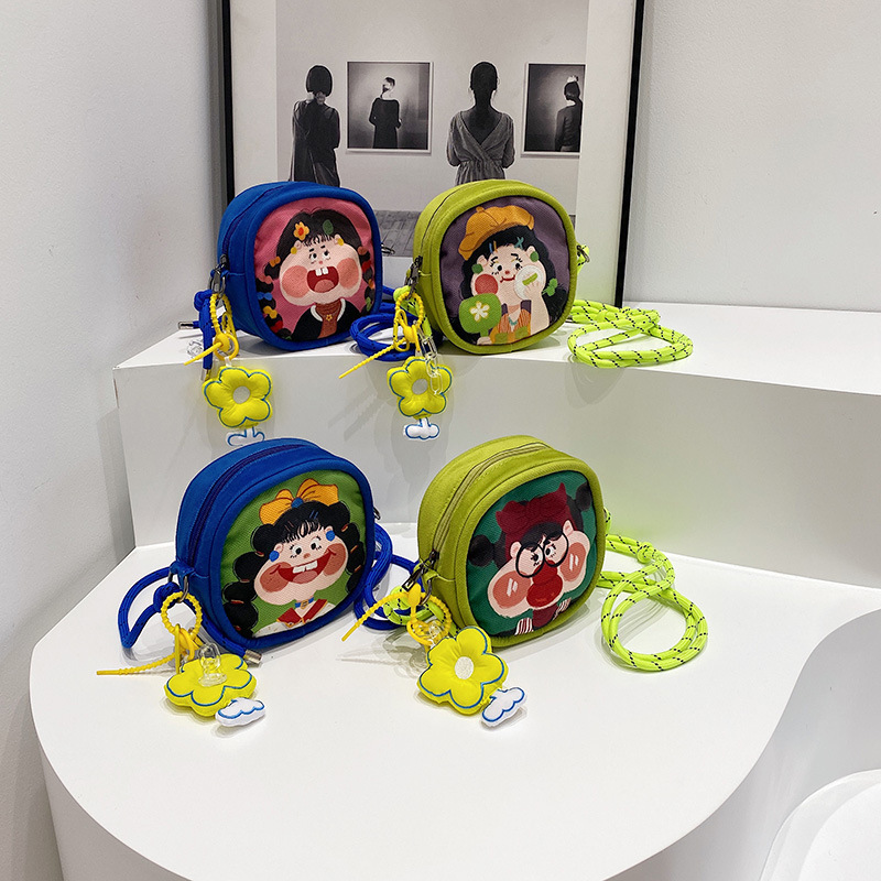 Niche illustration design small round bag for women 2024 new graffiti personality funny small square bag versatile shoulder crossbody bag