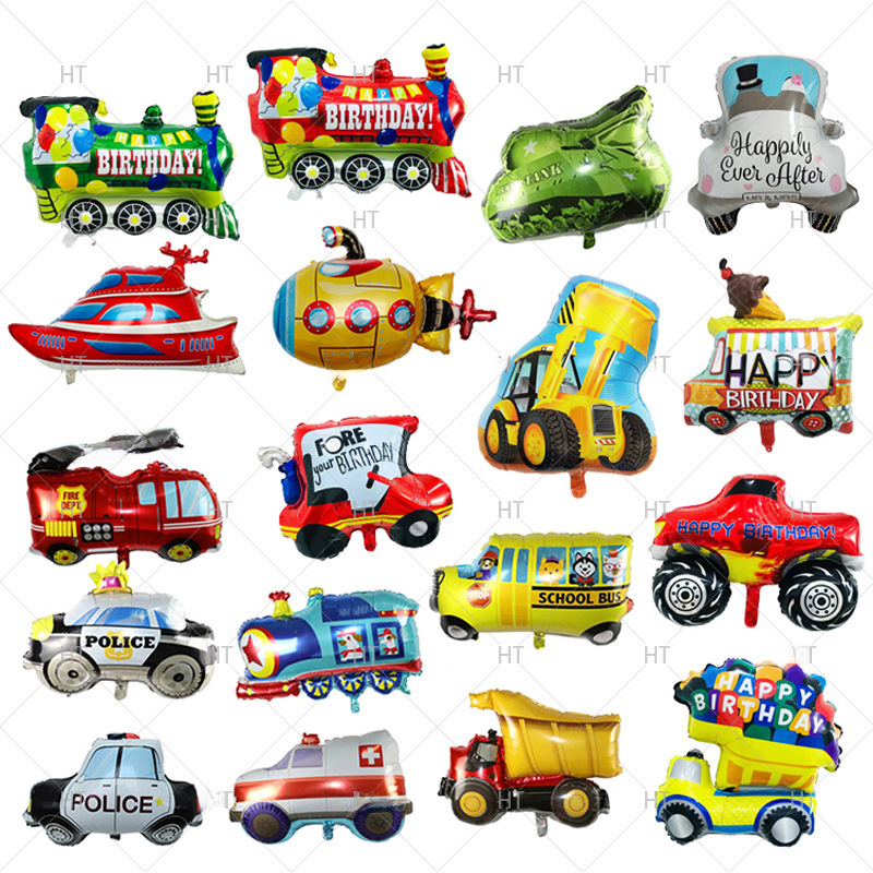 Transportation Aluminum Film Balloon Fire Truck Engineering Vehicle Airplane Boy Birthday Party Decoration Car Balloon Wholesale
