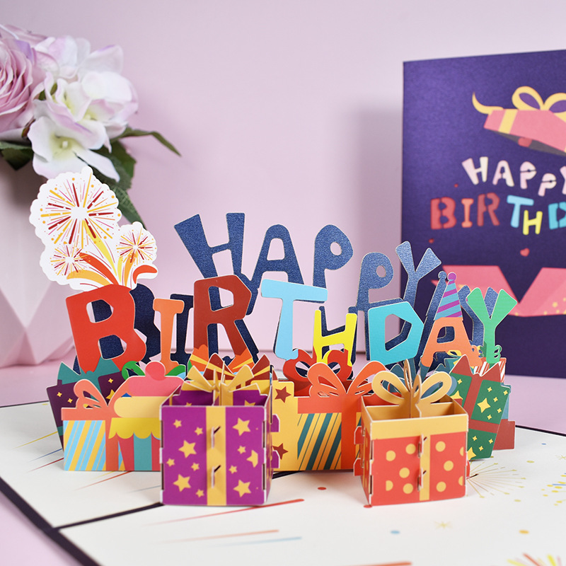 New creative cross-border birthday three-dimensional greeting card HAPPY BIRTHDAY handmade paper carving universal birthday card