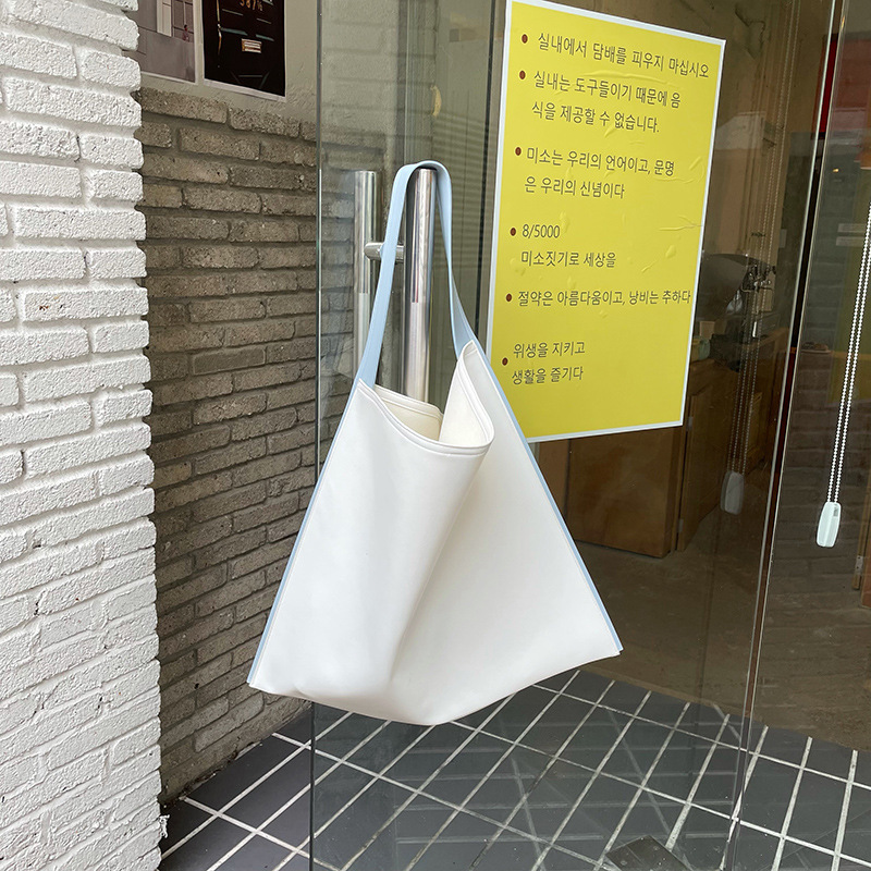 Original Minimalist Large Bag Green Shoulder Bag Summer Large Capacity Niche Contrast Color Wide Shoulder Strap Square Tote Bag for Women