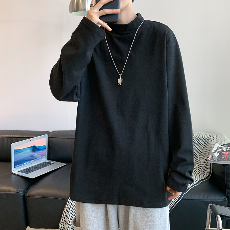 Double-sided velvet large size long-sleeved T-shirt men's German velvet warm bottoming shirt half turtleneck