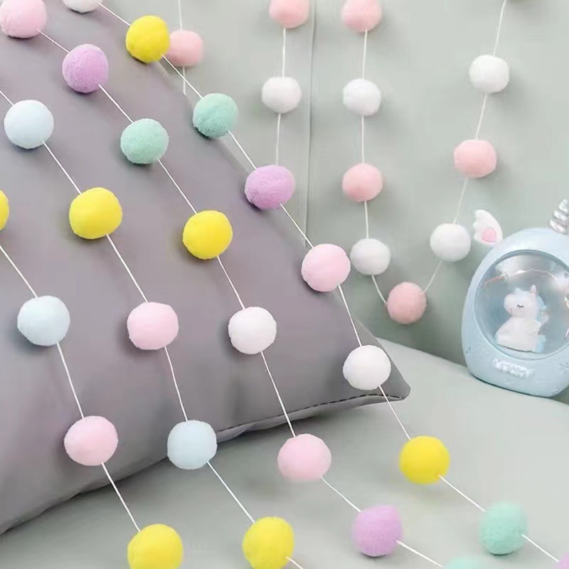 Festive decoration fur ball pull flag birthday party atmosphere decoration ins Nordic macaron color fur rope hanging