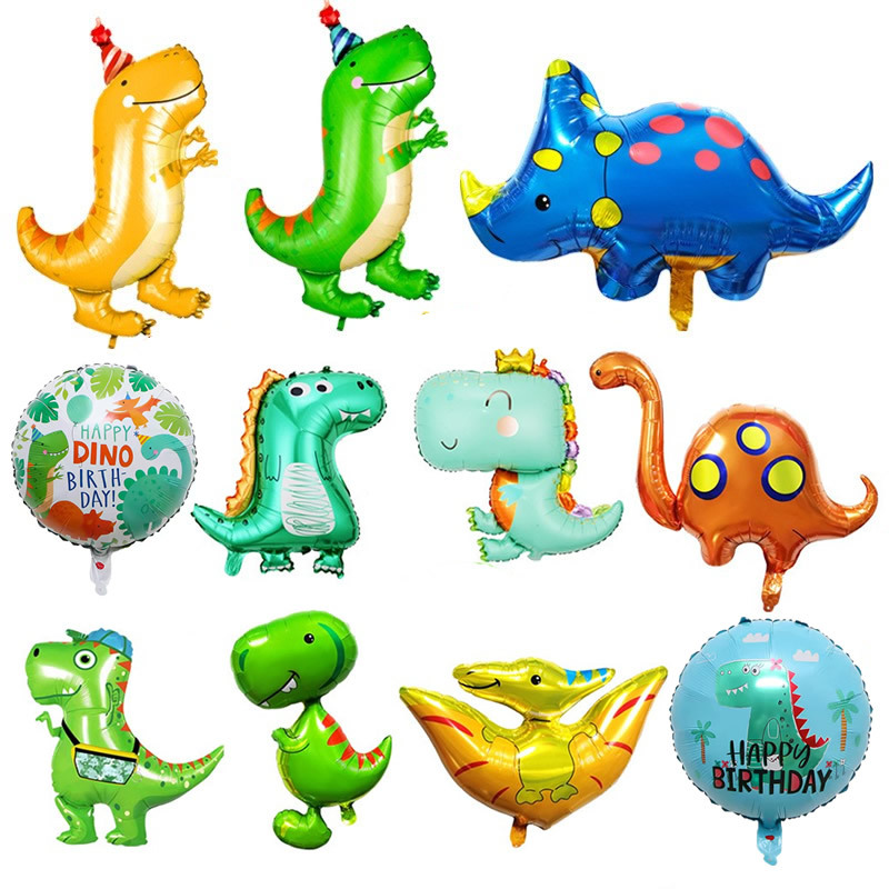 New Dinosaur Balloon Q Version Cute Crown Dinosaur Theme Party Decoration Children's Birthday Cartoon Foil Balloon