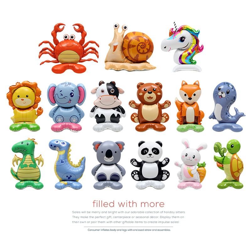Party decoration layout photo props toy balloon 4D three-dimensional standing small animal cartoon shape aluminum film balloon