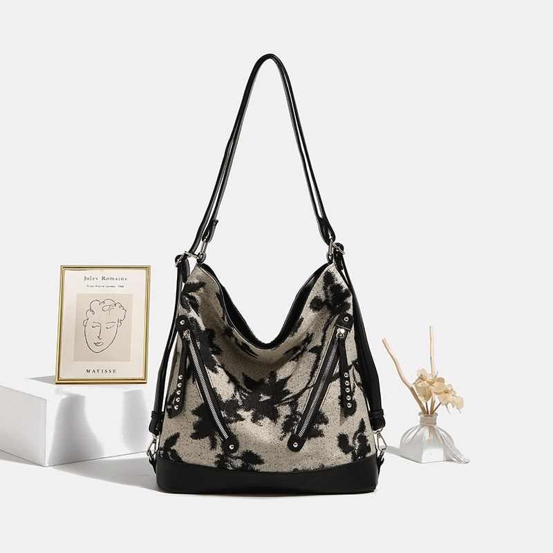 Internet celebrity versatile canvas new Chinese embroidered backpack bag for women 2024 new large capacity commuter armpit tote bag