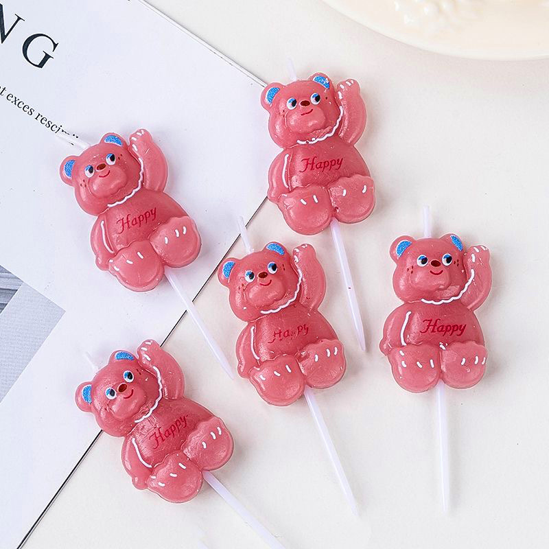 Cartoon cute pink caramel bear candle baking decoration birthday party beckoning bear birthday candle