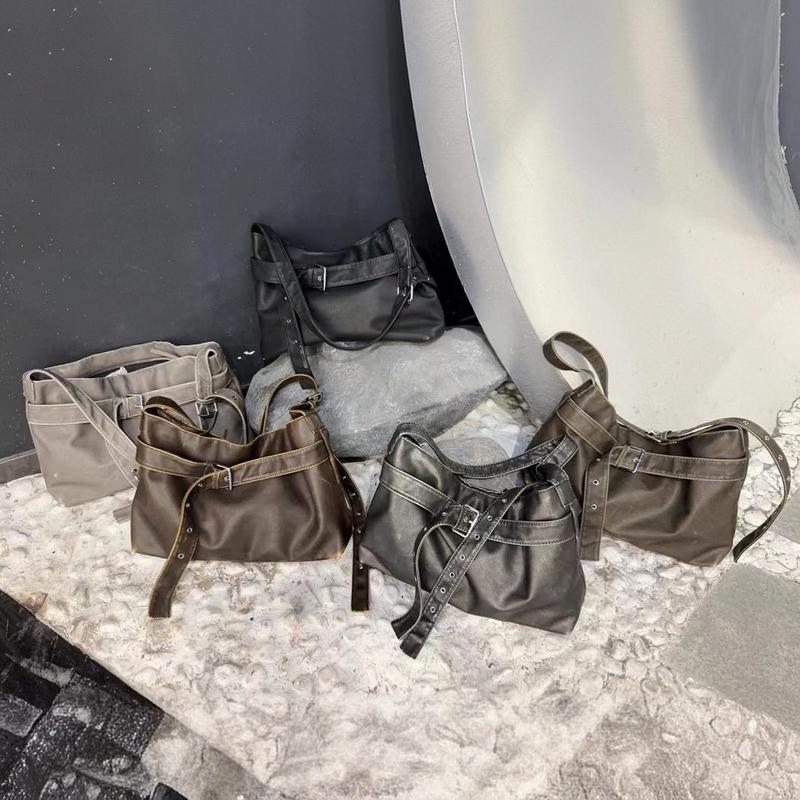 2024 New Nostalgic Retro Casual Belt Decoration Fashion Personality Large Capacity One-shoulder Trendy Crossbody Bag