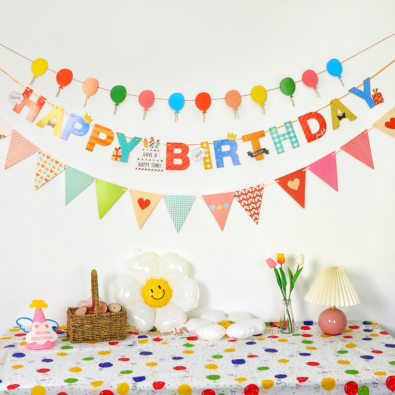 Happy birthday party children's first birthday decoration birthday pull flag string pennant scene layout hanging flag bunting wholesale