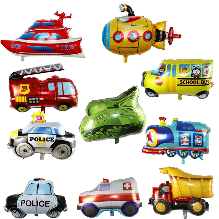 Transportation Aluminum Film Balloon Aircraft Train Police Car School Bus Tank Fire Truck Party Children's Decoration Aluminum Film Air
