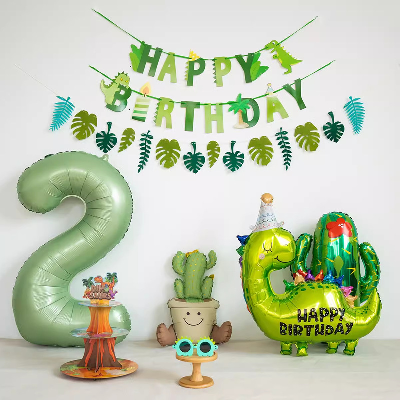Green dinosaur balloon background decoration baby one-year-old photo props birthday layout boy and girl birthday
