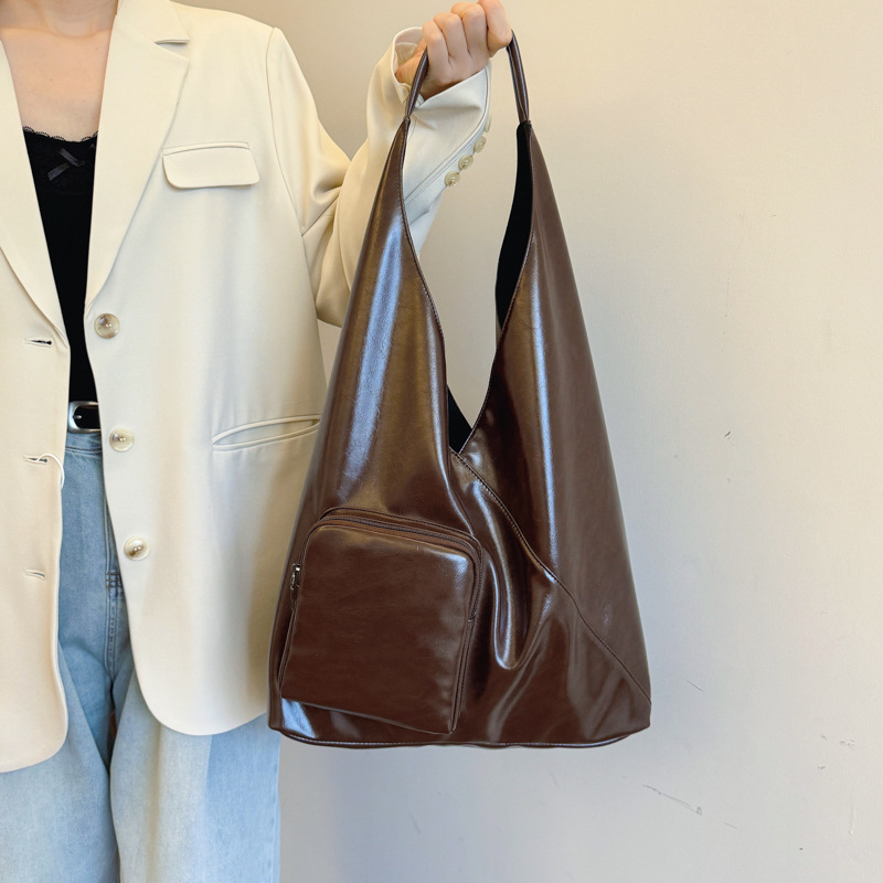 2024 Autumn New Maillard Style Tote Bag Shoulder Underarm Bag Fashion Large Capacity Oil Waxed Leather Handbag for Women