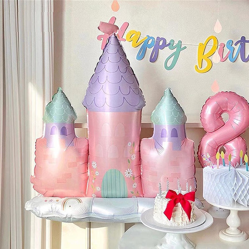 Princess Pink Castle Birthday Party Decoration Cake Aluminum Film Balloon with Base Children's Arrangement Standing Dream City