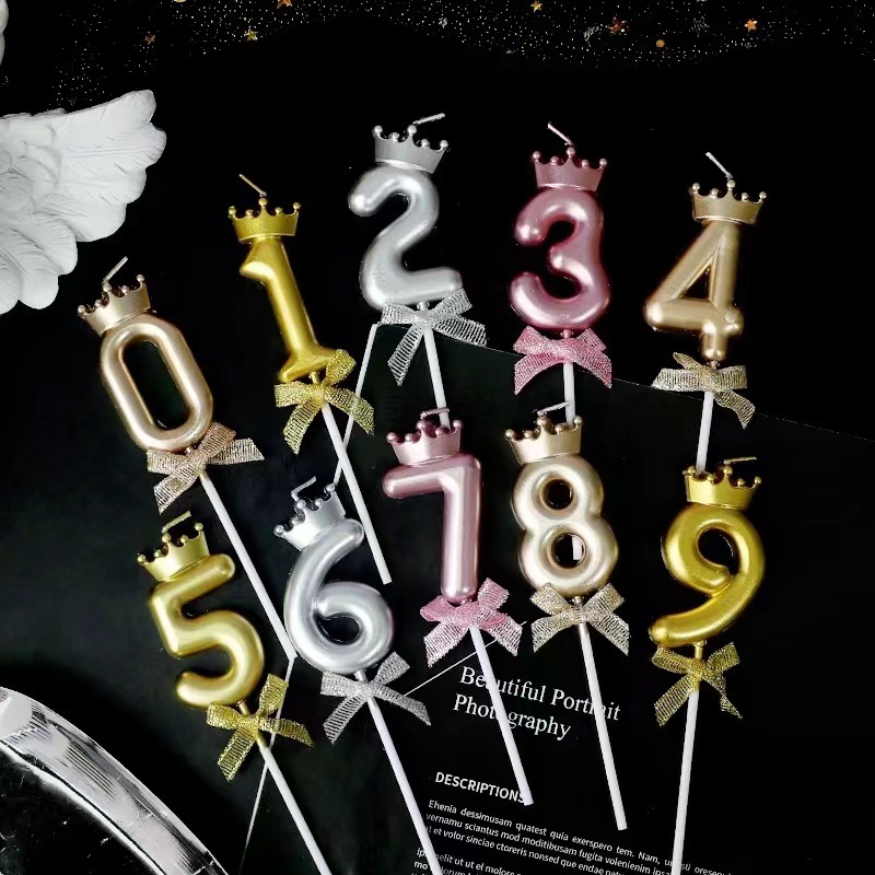 ins golden number candle crown bow birthday cake 0-9 candle first birthday party plug-in decoration