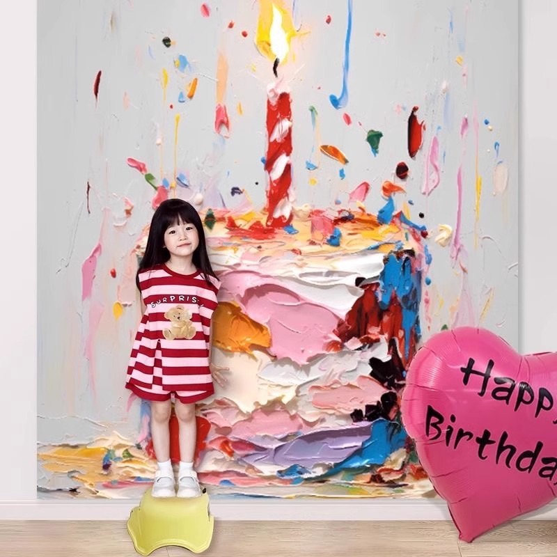 Xiaohongshu oil painting birthday cake background cloth hanging cloth male and female baby birthday party background decoration scene layout