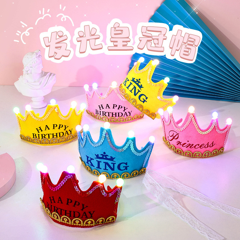 Internet Celebrity Birthday Glow Crown Hat Children Adult Fashion Creative One-Year Cake Decoration Hat Party Supplies