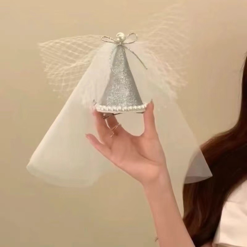 Sweet Bride New Lace Happy Birthday Mesh Ins Style Bow Clip Headdress Bangs Hairpin Hair Accessories
