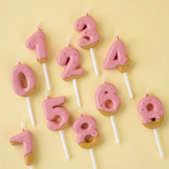 Cartoon retro pink chocolate glaze biscuit shape 0-9 number candle birthday cake decoration plug-in