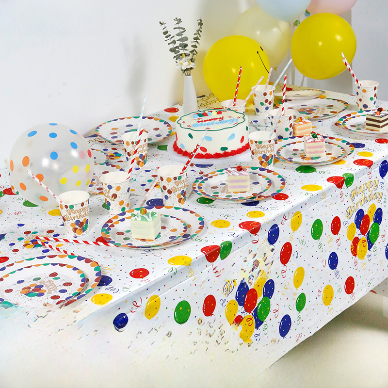 Disposable paper plate colorful balloon flag cup birthday cake picnic disposable party paper plate tableware set