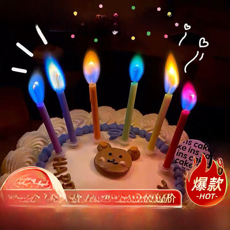 Colored flame candle Korean ins dessert baking cake internet celebrity party creative rainbow birthday colorful flame candle
