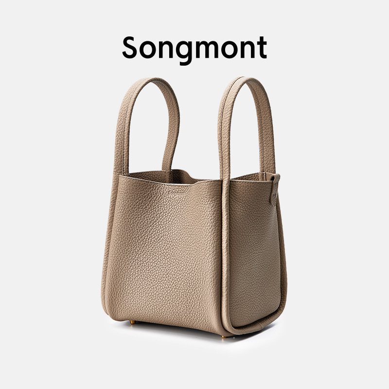 2024 New Vegetable Basket Bucket Bag Women's Cowhide Handbag Wax Thread Sewn Handmade Bag Hand-held Crossbody Bag for Women