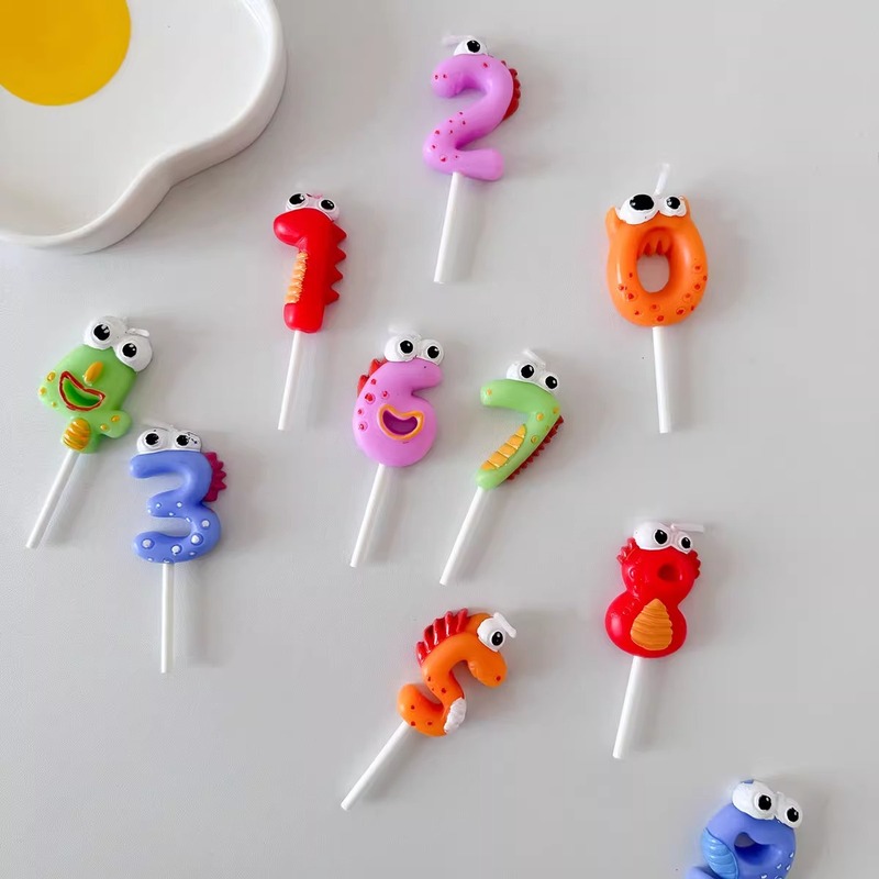 Cartoon cute colorful big eye digital candle birthday party decoration cake candle colorful balloon style plug-in