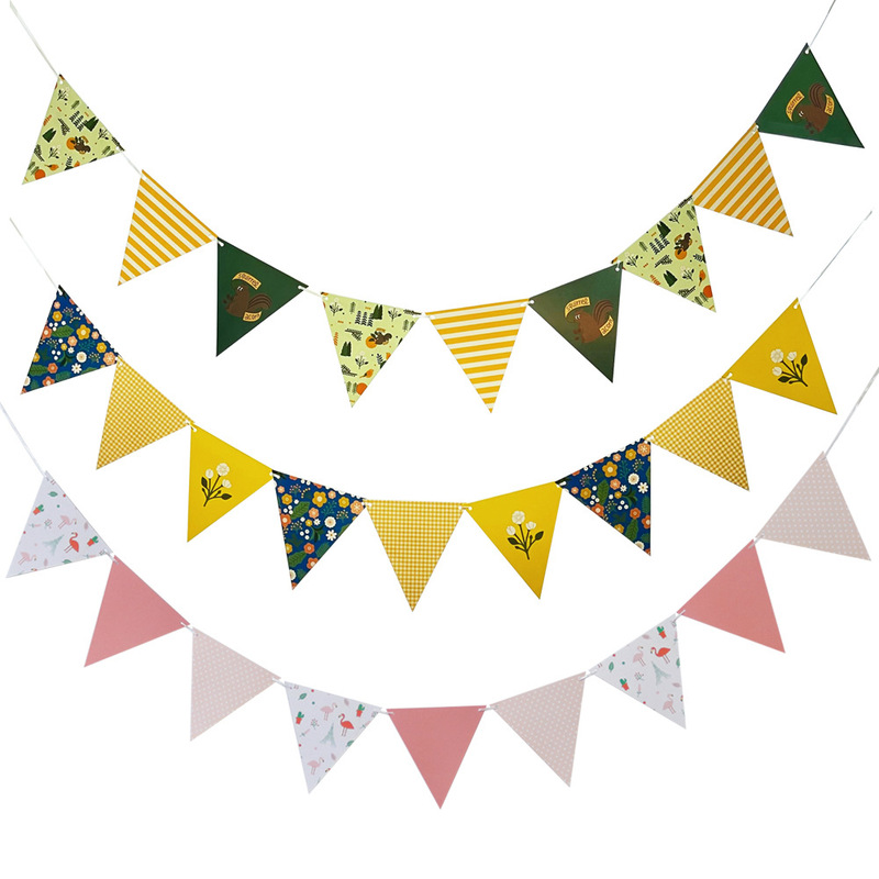 New small triangular paper bunting camping tent decoration hanging flag colorful children's flamingo baby decoration props
