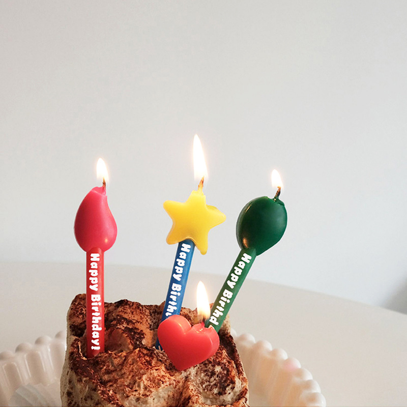 Korean ins three-color birthday cake candle party decoration props creative star flame balloon party candle