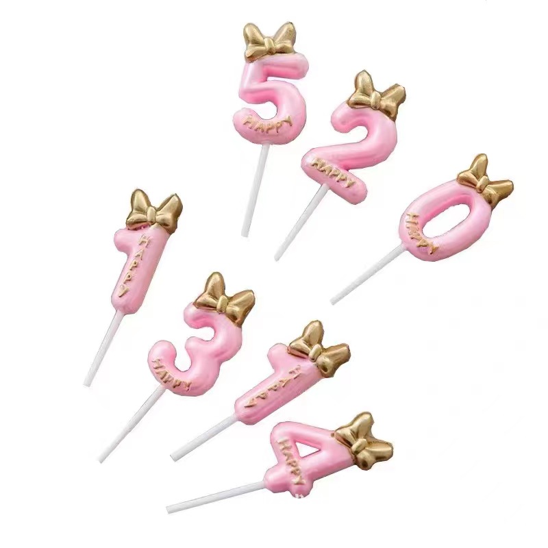 Internet celebrity bow digital candle children's baby first birthday party cake decoration colorful candle plug-in