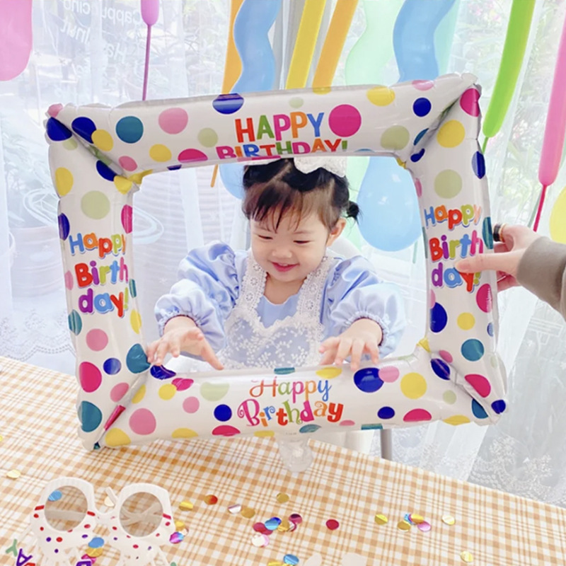ins polka dot photo frame aluminum film balloon digital first birthday decoration party scene layout photo props wholesale