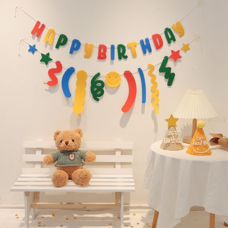 ins style felt happy pull flag baby party supplies decoration boys and girls photo props scene layout pull flowers