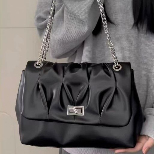 High-end casual tote bag 2024 autumn and winter new pleated shoulder bag cross-body bag