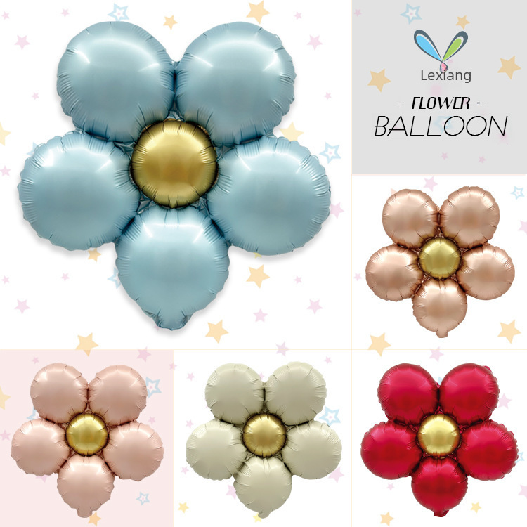New foreign trade matte five-petal flower daisy aluminum film balloon popular retro color flower birthday party decoration arrangement